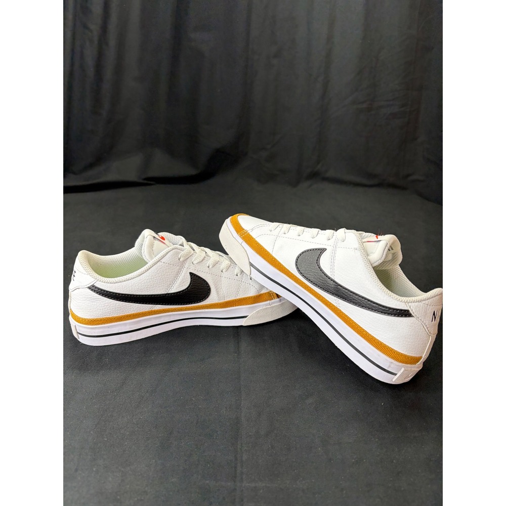 Nike Court Legacy Low White Black Mustard Yellow Canvas Trim Sneakers DH3161-100 - Picture 12 of 16